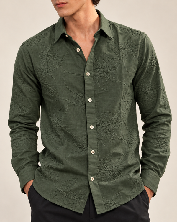 Green Textured Jacquard Ilyzly Shirt