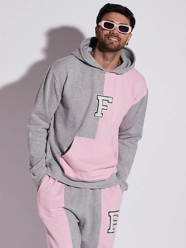 Pink And Grey Cut Sew Hooded Sweatshirt Ilyzly