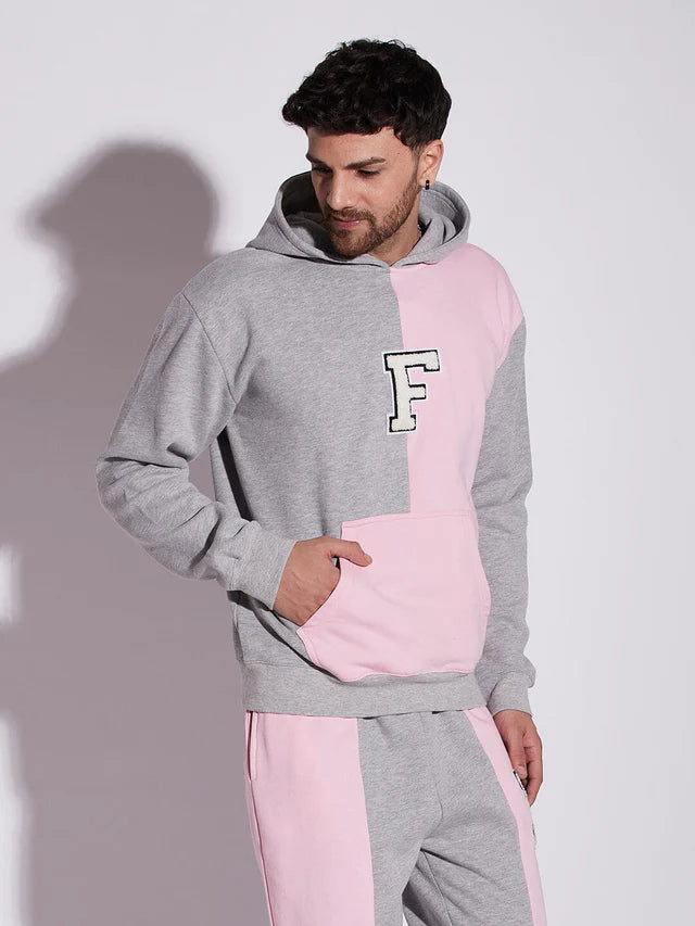 Pink And Grey Cut Sew Hooded Sweatshirt Ilyzly