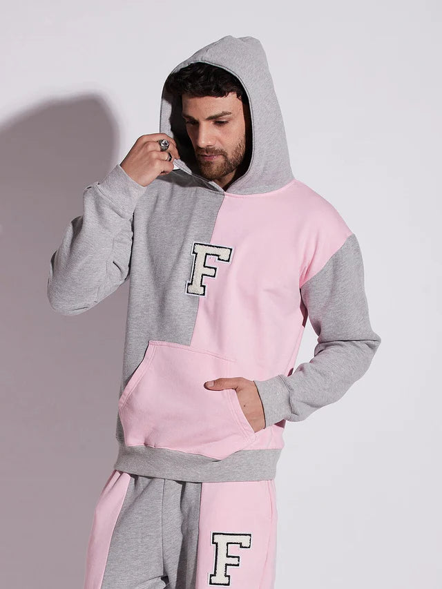 Pink And Grey Cut Sew Hooded Sweatshirt Ilyzly