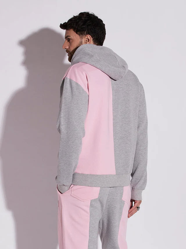 Pink And Grey Cut Sew Hooded Sweatshirt Ilyzly