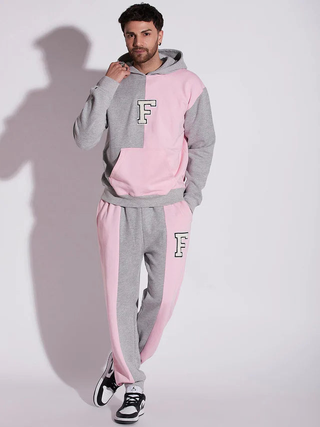 Pink And Grey Cut Sew Hooded Sweatshirt Ilyzly