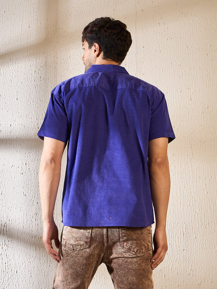 Purple Cord Floral Embroidery Cuban Shirt Ilyzly