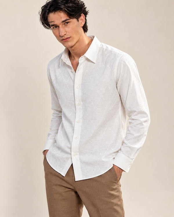 White Textured Jacquard Ilyzly Shirt