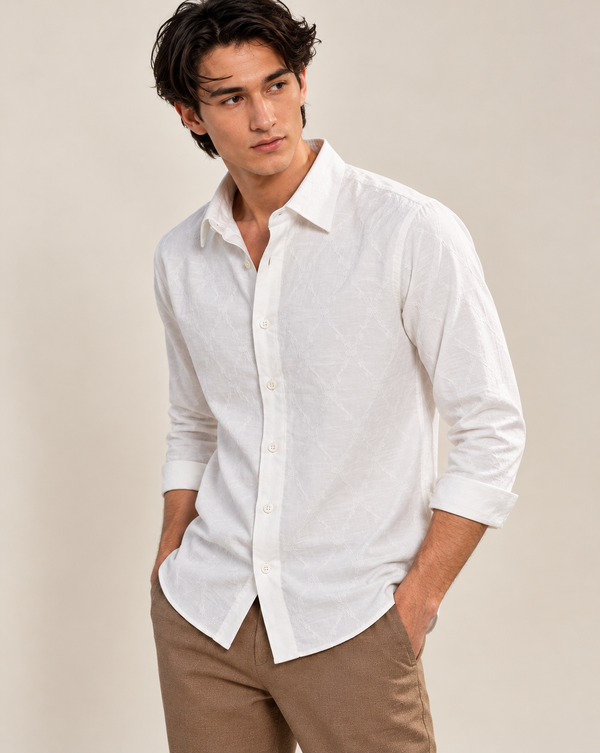White Textured Jacquard Ilyzly Shirt