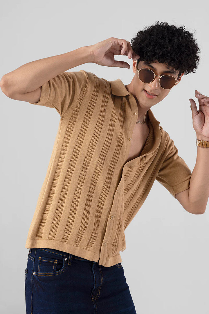 Serene Knit Elegance Beige Shirt Ilyzly