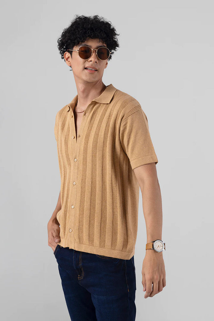 Serene Knit Elegance Beige Shirt Ilyzly