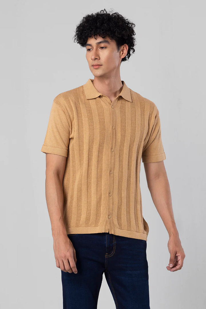 Serene Knit Elegance Beige Shirt Ilyzly