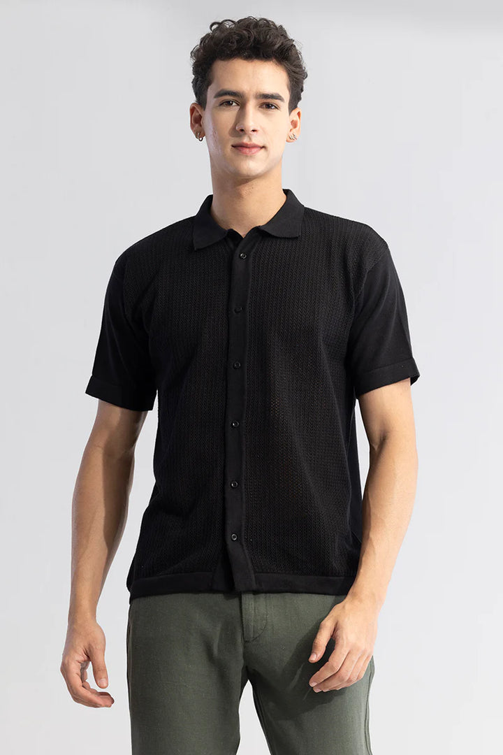 Serene Knit Elegance Black Shirt Ilyzly