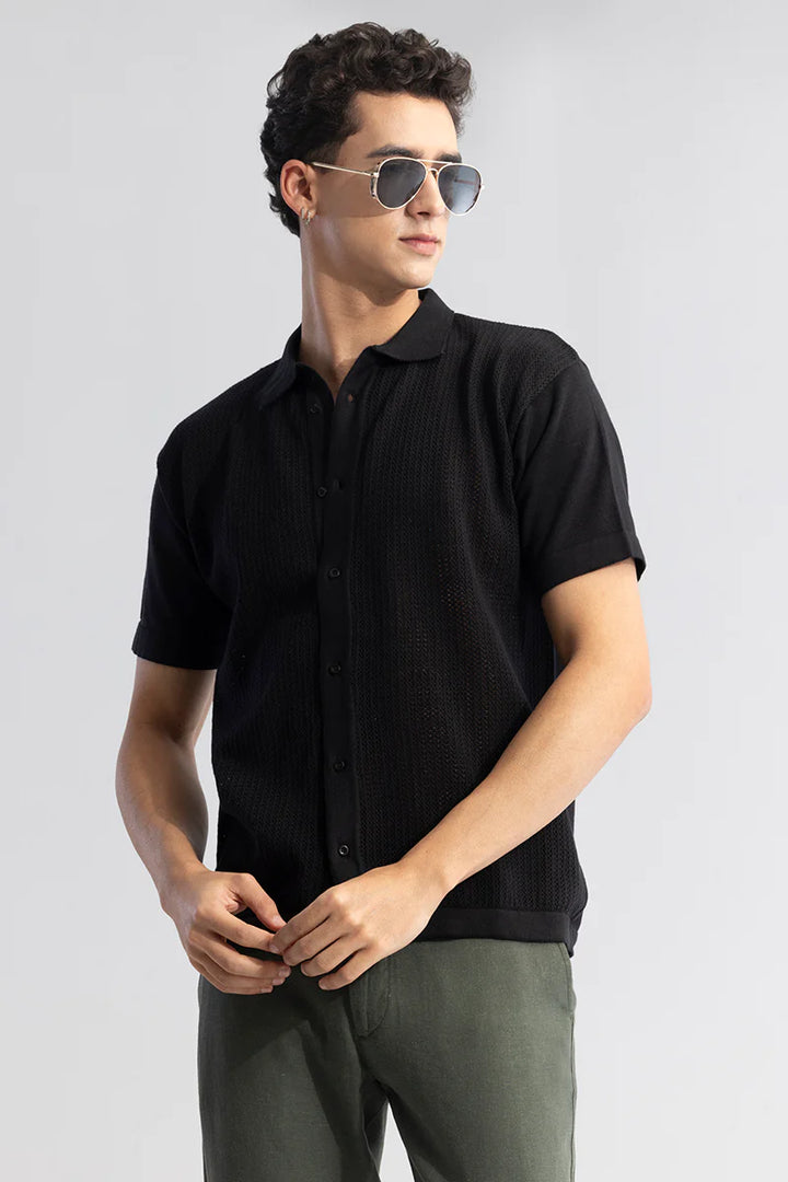 Serene Knit Elegance Black Shirt Ilyzly