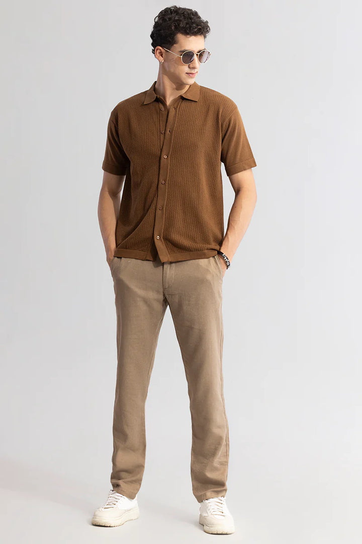 Serene Knit Elegance Brown Shirt Ilyzly