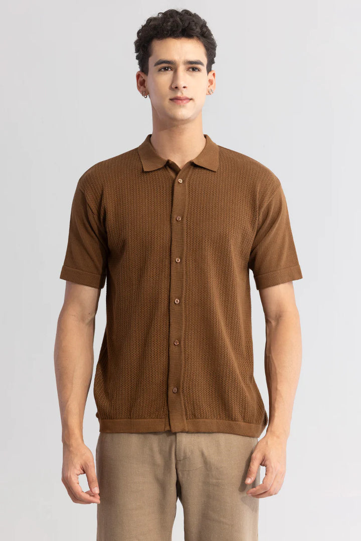 Serene Knit Elegance Brown Shirt Ilyzly