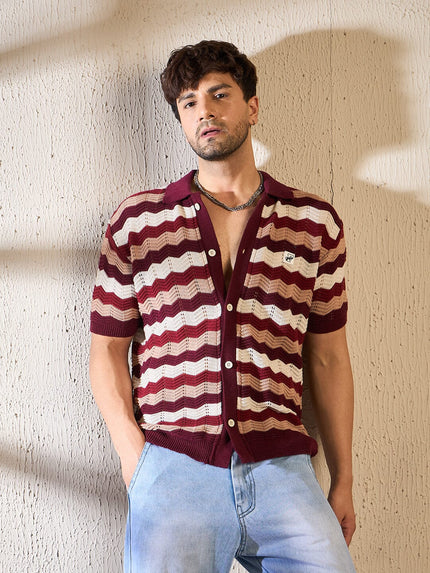 Shades Of Burgundy Crochet Shirt Ilyzly