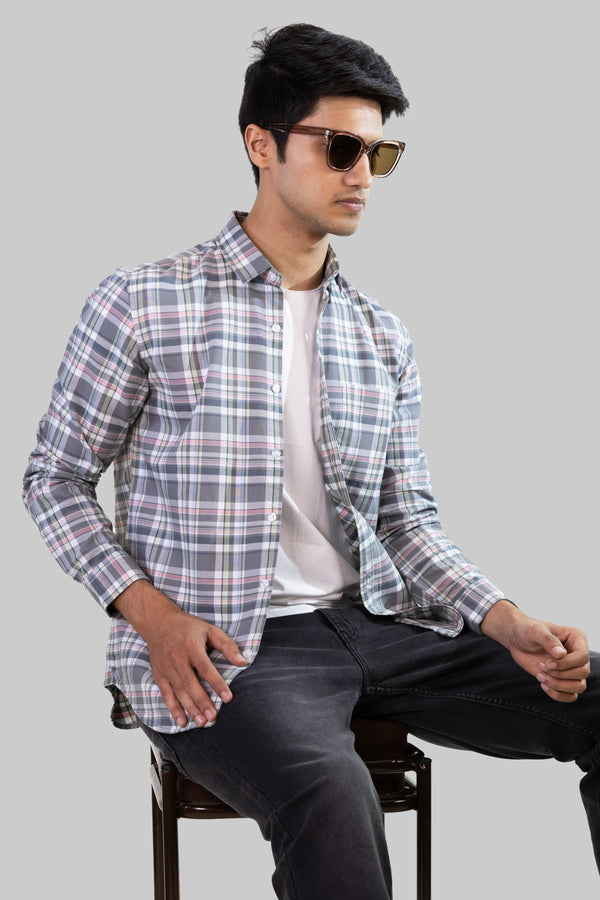 Gridline Checkered Shirt - Gray