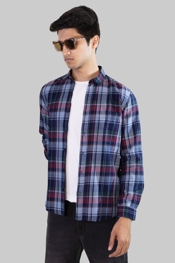 Gridline Checkered Shirt - Navy x Maroon