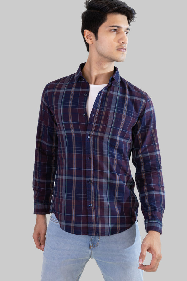 Gridline Checkered Shirt - Dark Blue