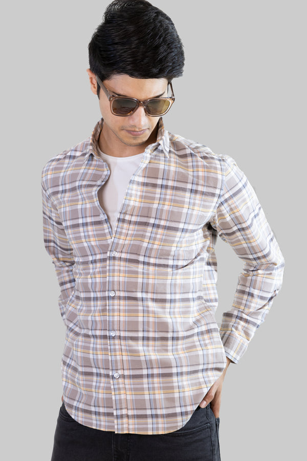 Gridline Checkered Shirt - Cream