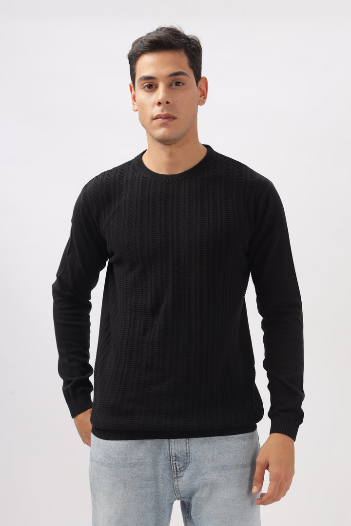 Stripes Knitted Black Full-Sleeve T-Shirt Ilyzly