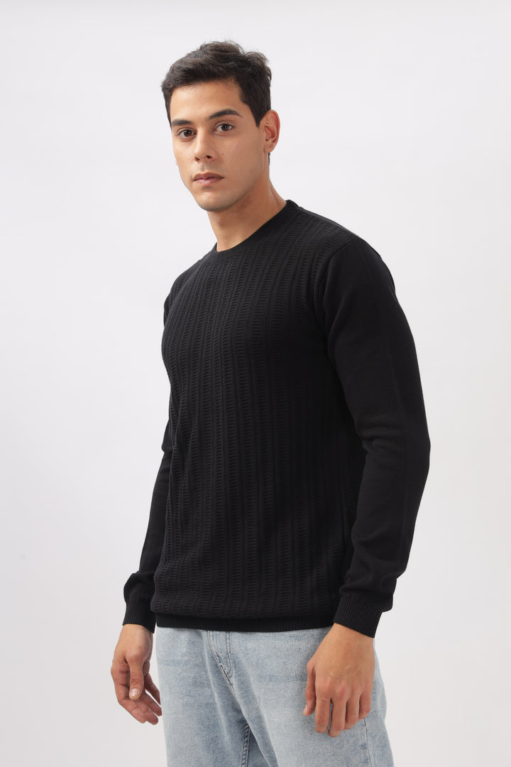 Stripes Knitted Black Full-Sleeve T-Shirt Ilyzly