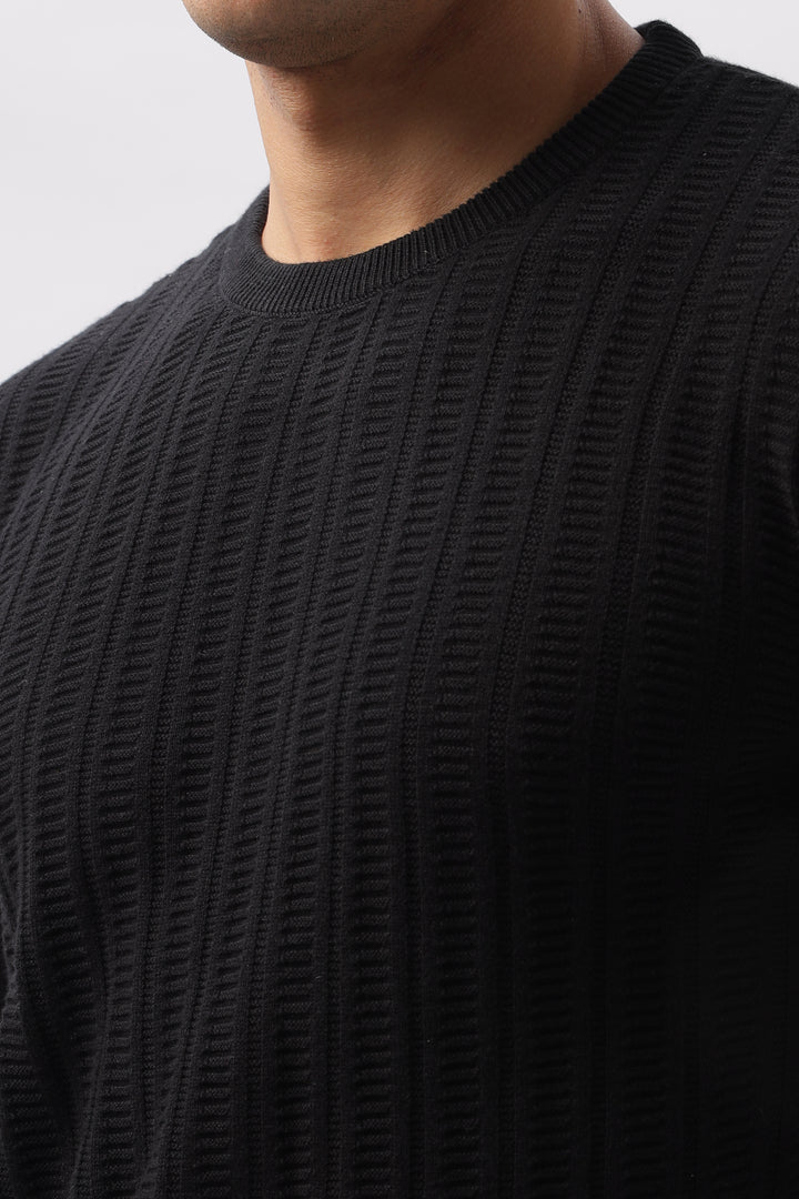 Stripes Knitted Black Full-Sleeve T-Shirt Ilyzly