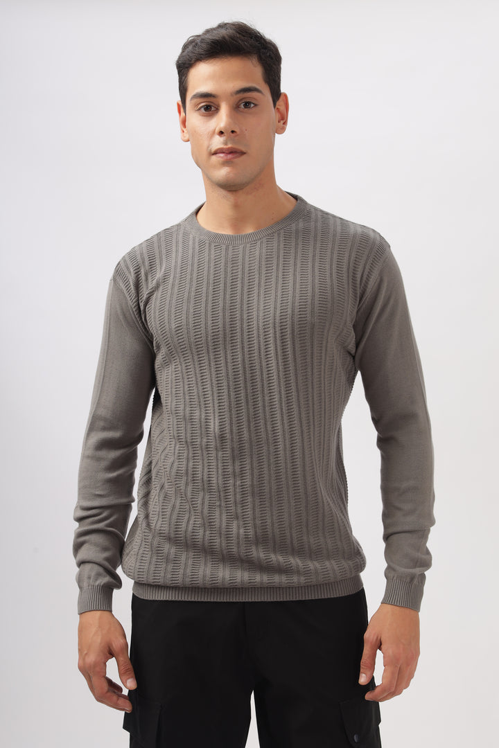 Stripes Knitted Gray Full-Sleeve T-Shirt Ilyzly