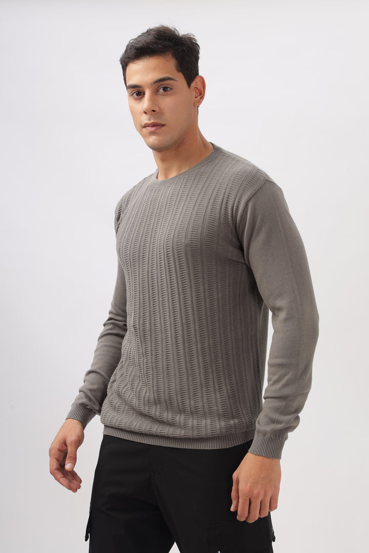 Stripes Knitted Gray Full-Sleeve T-Shirt Ilyzly