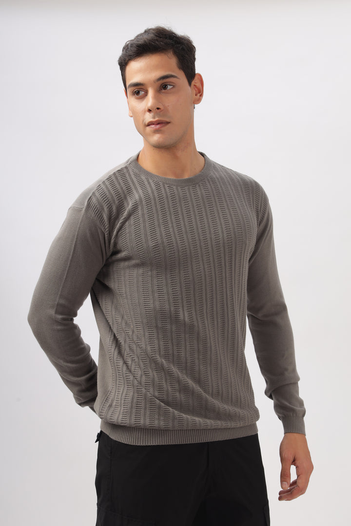 Stripes Knitted Gray Full-Sleeve T-Shirt Ilyzly