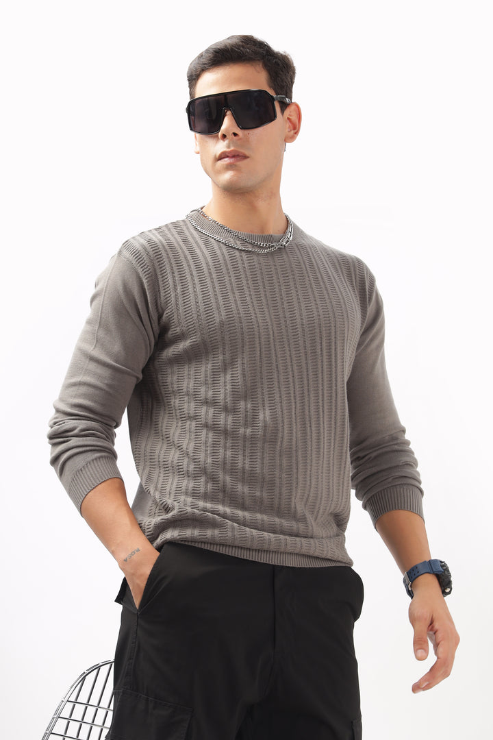 Stripes Knitted Gray Full-Sleeve T-Shirt Ilyzly