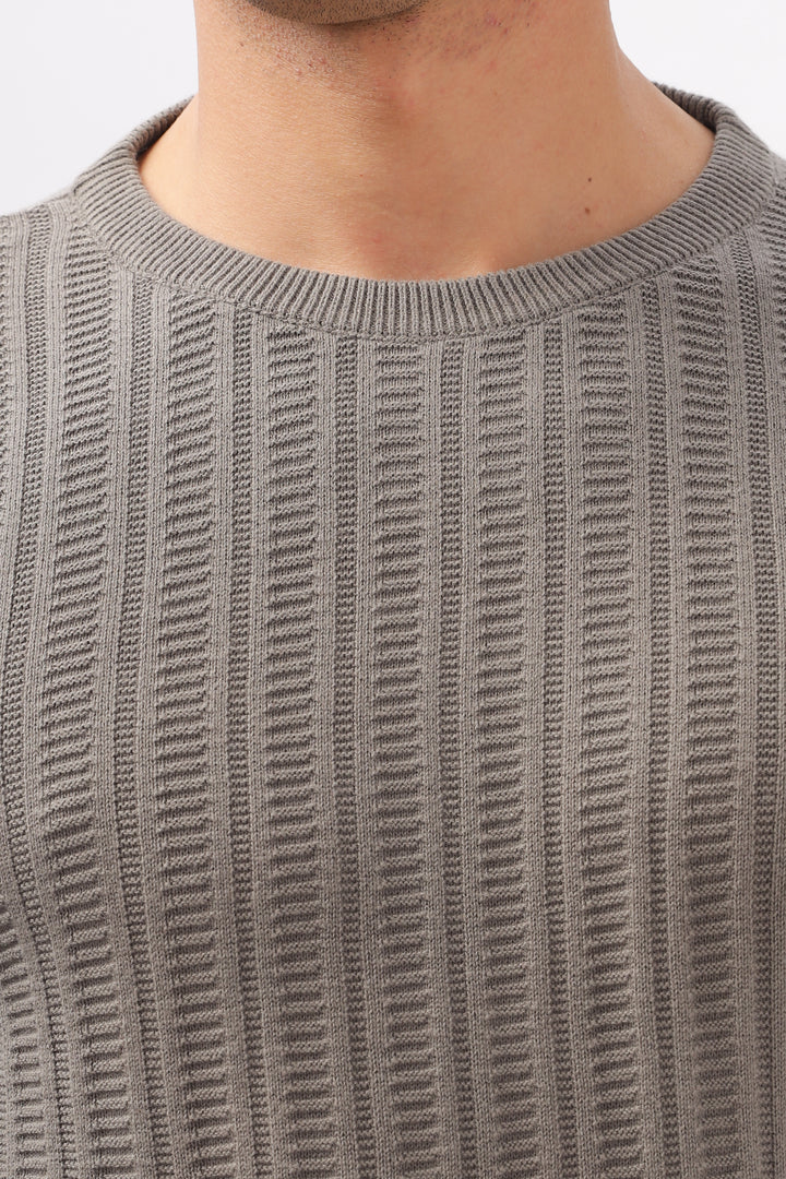 Stripes Knitted Gray Full-Sleeve T-Shirt Ilyzly