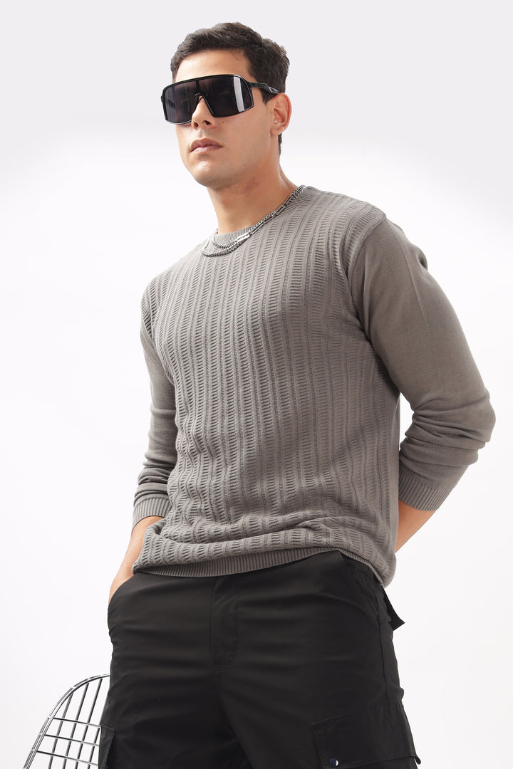 Stripes Knitted Gray Full-Sleeve T-Shirt Ilyzly