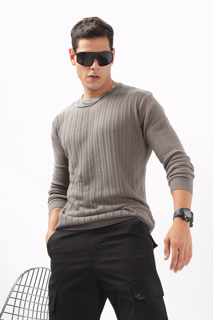 Stripes Knitted Gray Full-Sleeve T-Shirt Ilyzly