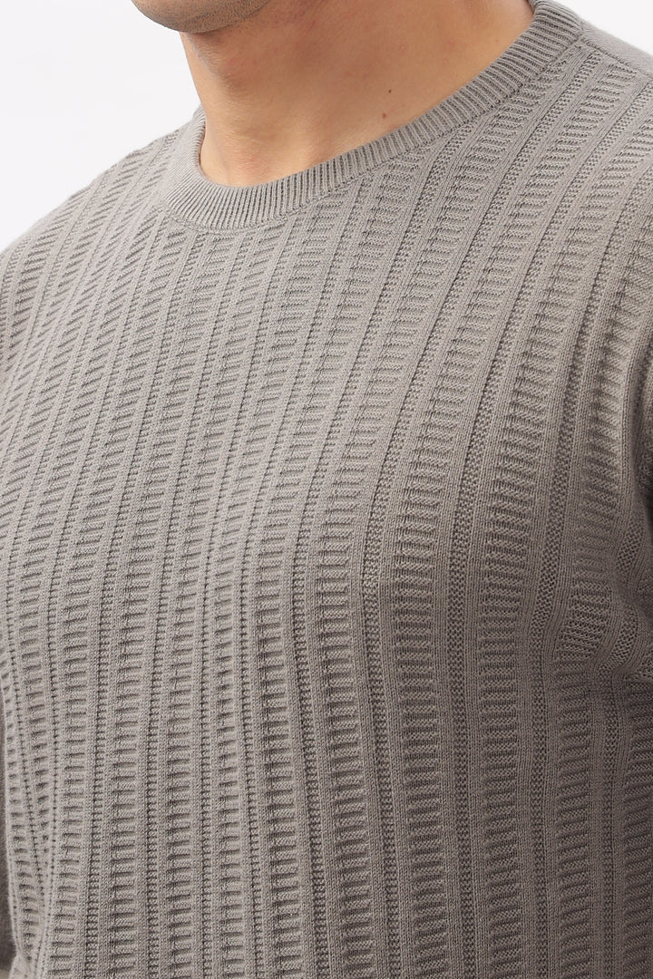 Stripes Knitted Gray Full-Sleeve T-Shirt Ilyzly