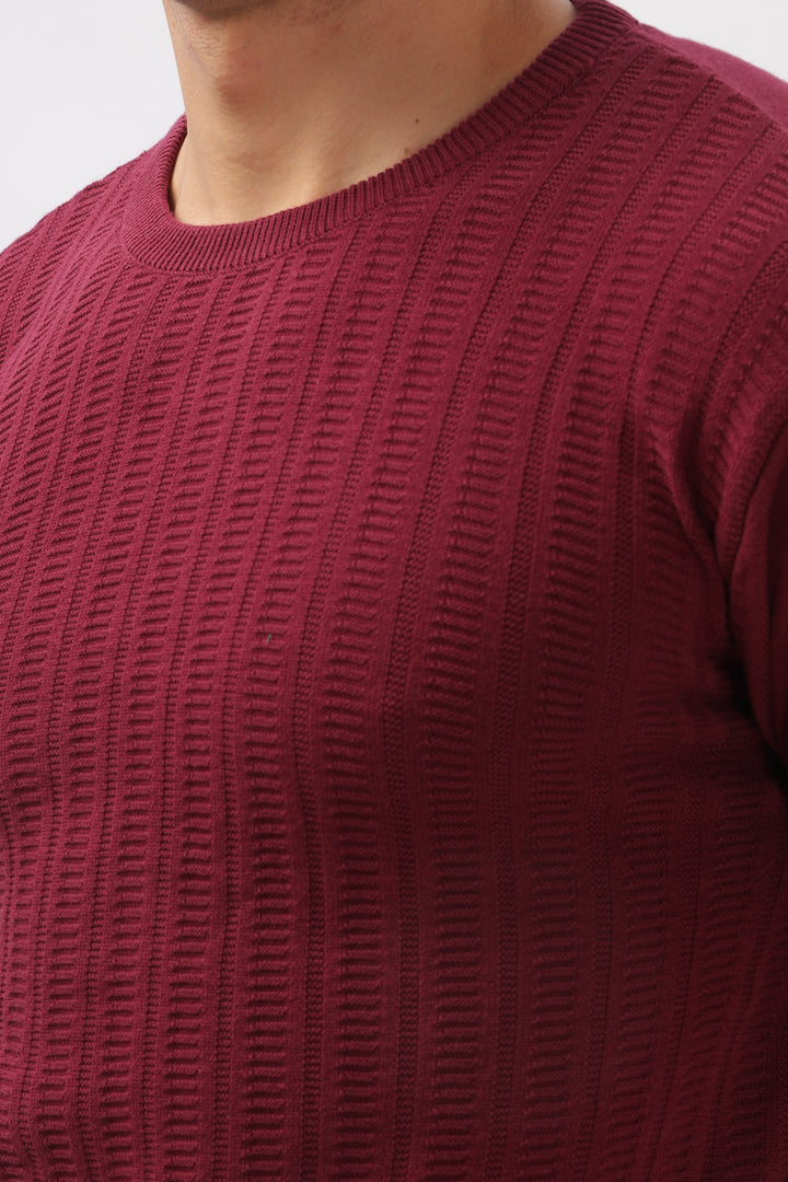 Stripes Knitted Maroon Full-Sleeve T-Shirt Ilyzly