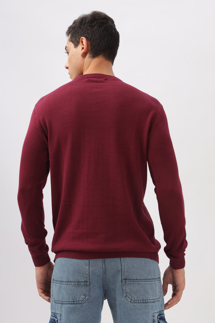 Stripes Knitted Maroon Full-Sleeve T-Shirt Ilyzly