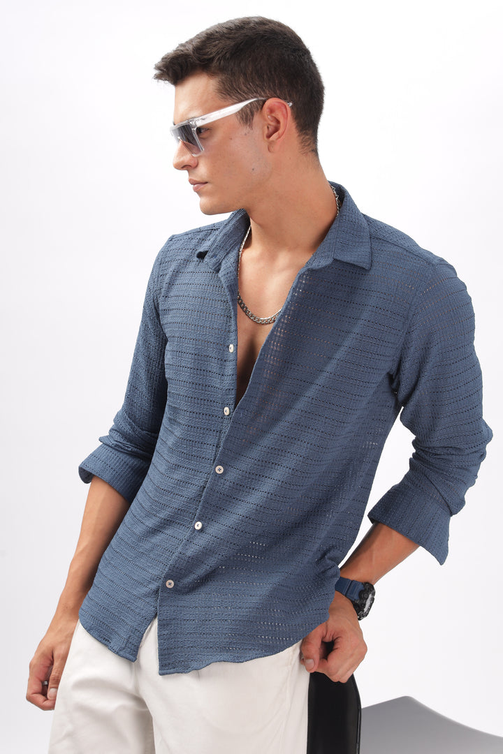 Textured Navy Blue Shirt Ilyzly