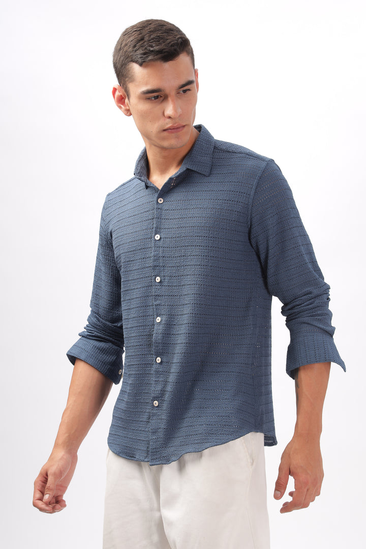 Textured Navy Blue Shirt Ilyzly