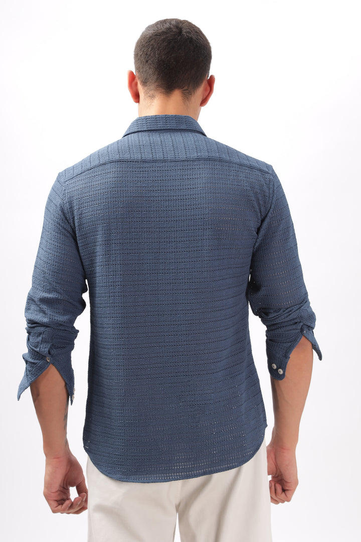 Textured Navy Blue Shirt Ilyzly