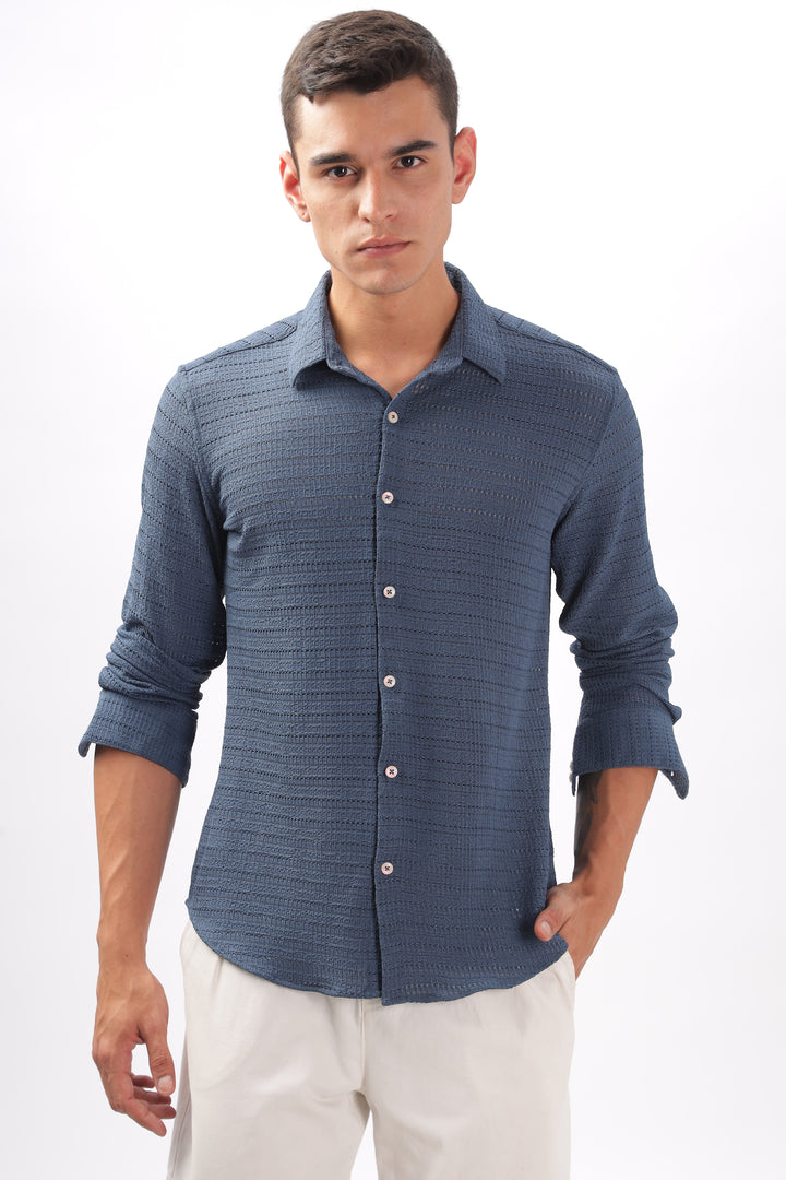 Textured Navy Blue Shirt Ilyzly