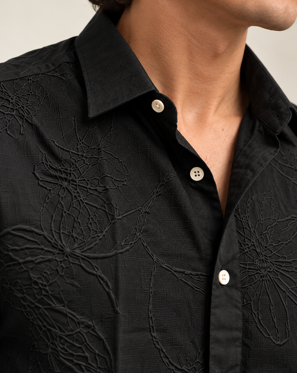 Black Textured Jacquard Ilyzly Shirt
