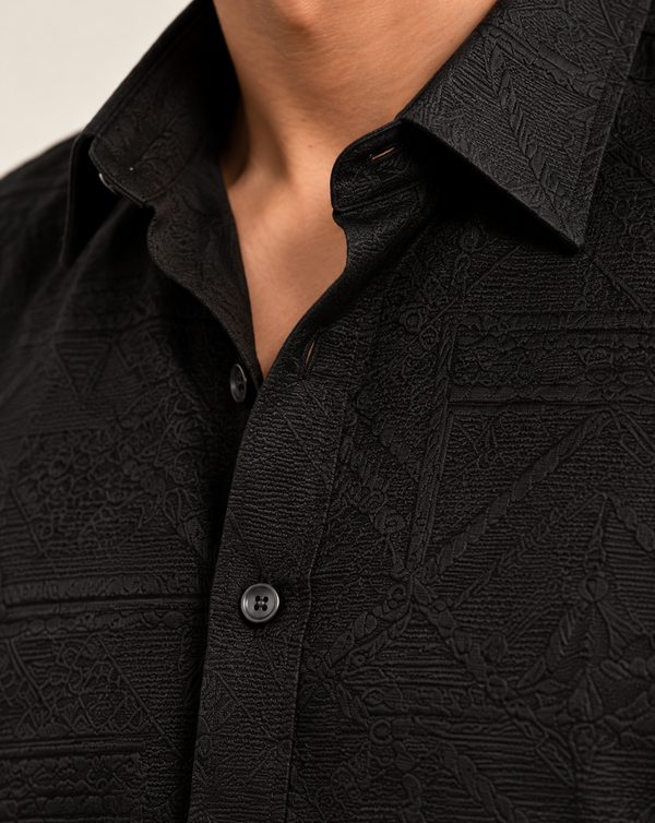 Black Textured Jacquard Ilyzly Shirt
