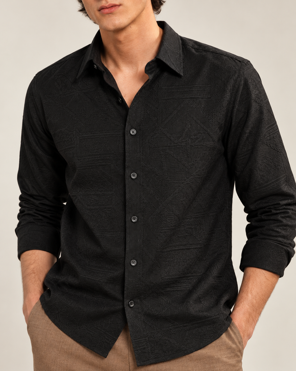 Black Textured Jacquard Ilyzly Shirt