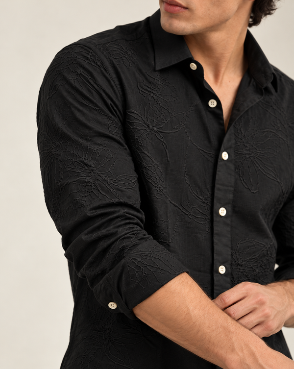 Black Textured Jacquard Ilyzly Shirt
