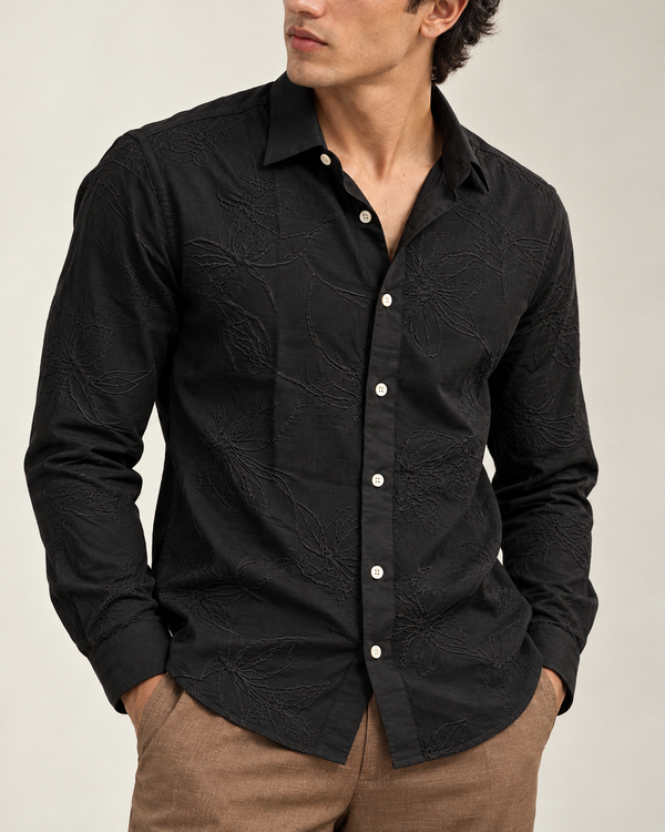 Black Textured Jacquard Ilyzly Shirt