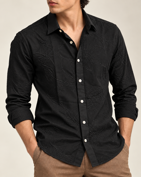 Black Textured Jacquard Ilyzly Shirt