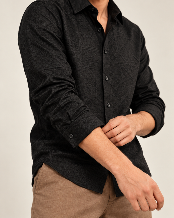 Black Textured Jacquard Ilyzly Shirt