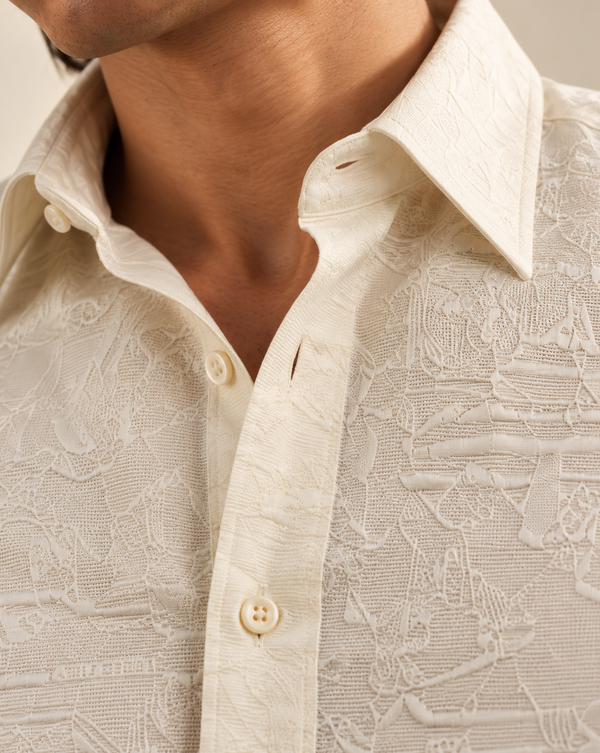 Ivory Textured Jacquard Ilyzly Shirt