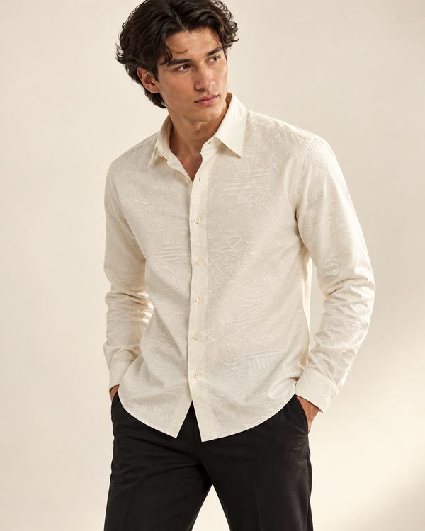 Ivory Textured Jacquard Ilyzly Shirt