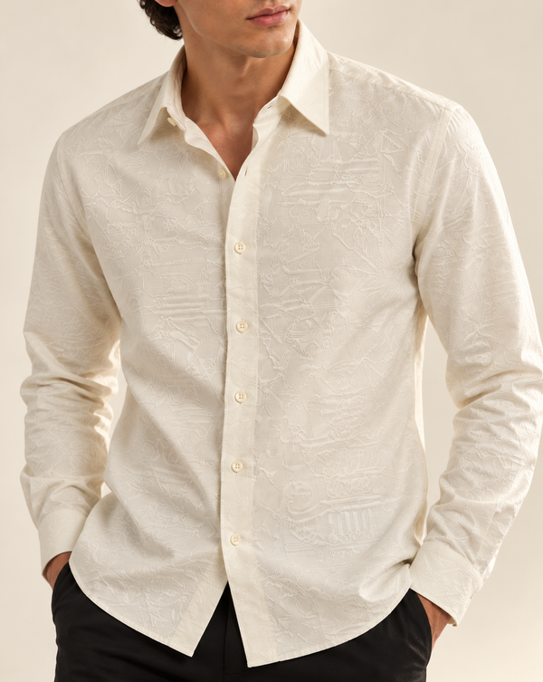 Ivory Textured Jacquard Ilyzly Shirt