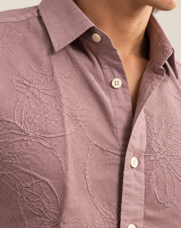 Mauve Textured Jacquard Ilyzly Shirt