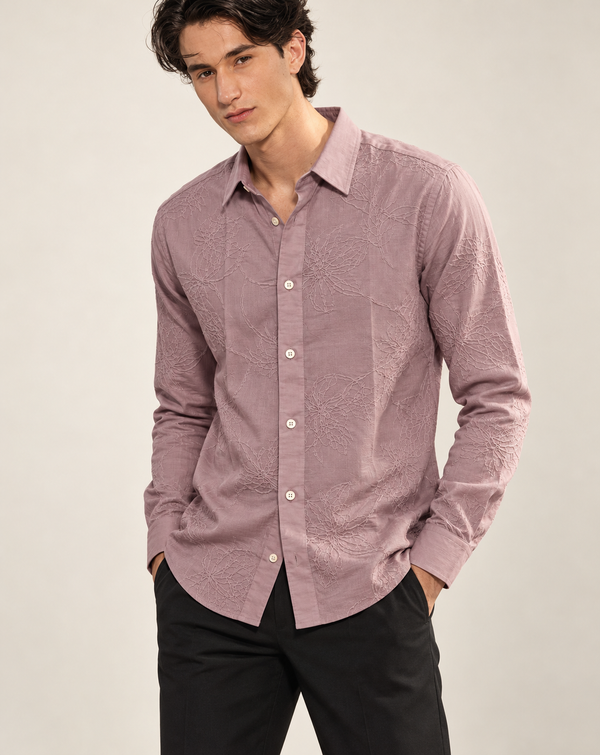 Mauve Textured Jacquard Ilyzly Shirt